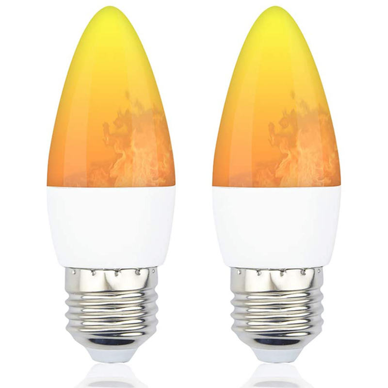 3W C35 Candle E26/E27 LED Flame Effect Light Bulb with 3 Lighting Modes (2-Pack)
