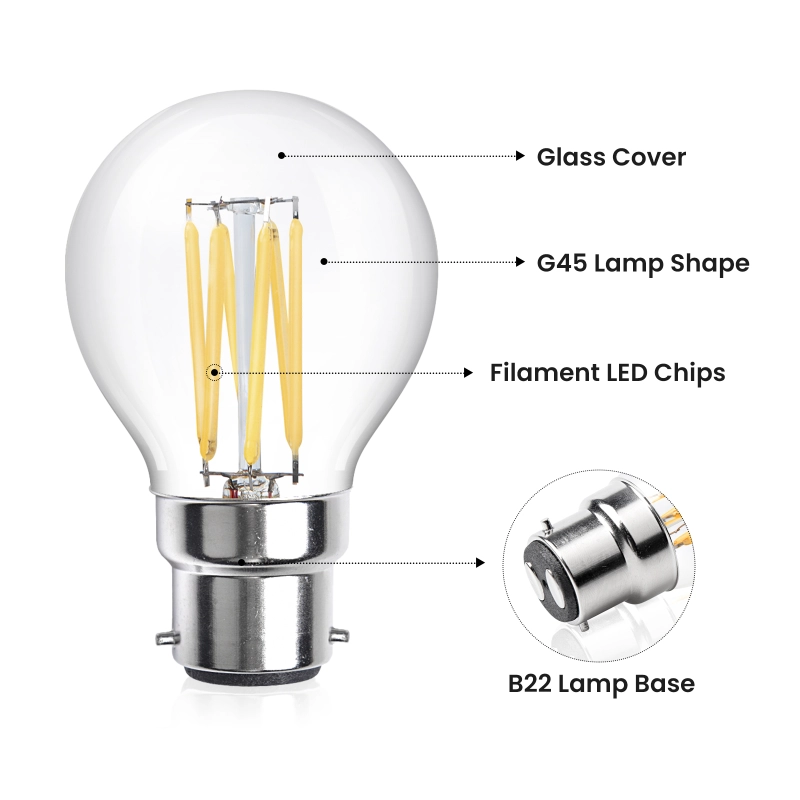 5.8W Dimmable G45 B22 Mini Globe Bayonet Clear Light Vintage Light Bulbs,  40W Halogen Equivalent(4 packs)