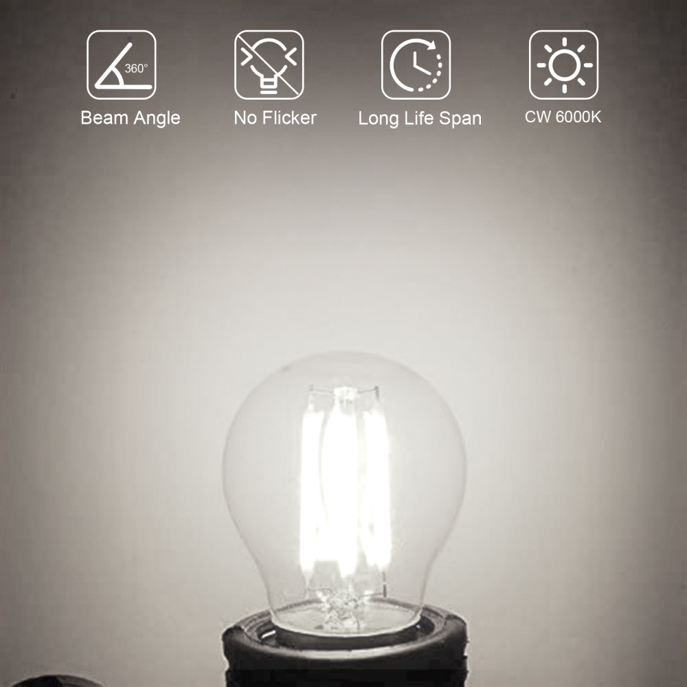 6W E27 G45/P45 ES LED Classic LED vintage Filament light Bulb, 60W Equivalent,(4 packs)