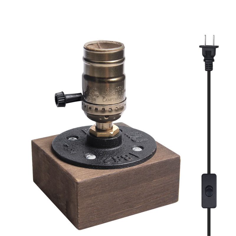 E27 Vintage Wooden Table Lamp Base, Industrial Desk Lamp Holder with UK Plug/US Plug  for Cafe Bar Bedroom Living Dining Room Decoration (Bulb Not Inc