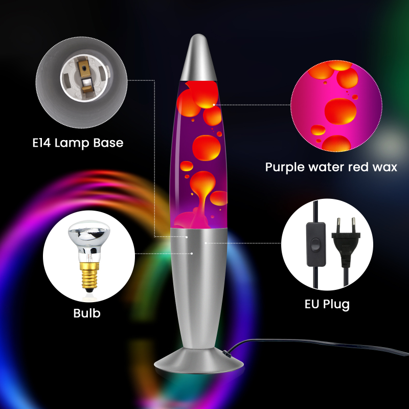 Decorative Lava Lamp in Red and Purple, with E14 R39 25W Halogen Bulb, EU Plug with Switch(1 pack)