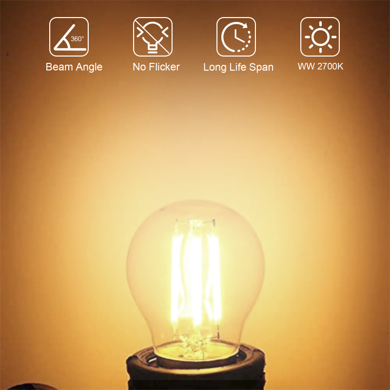 6W E27 G45/P45 ES LED Classic LED vintage Filament light Bulb, 60W Equivalent,(4 packs)