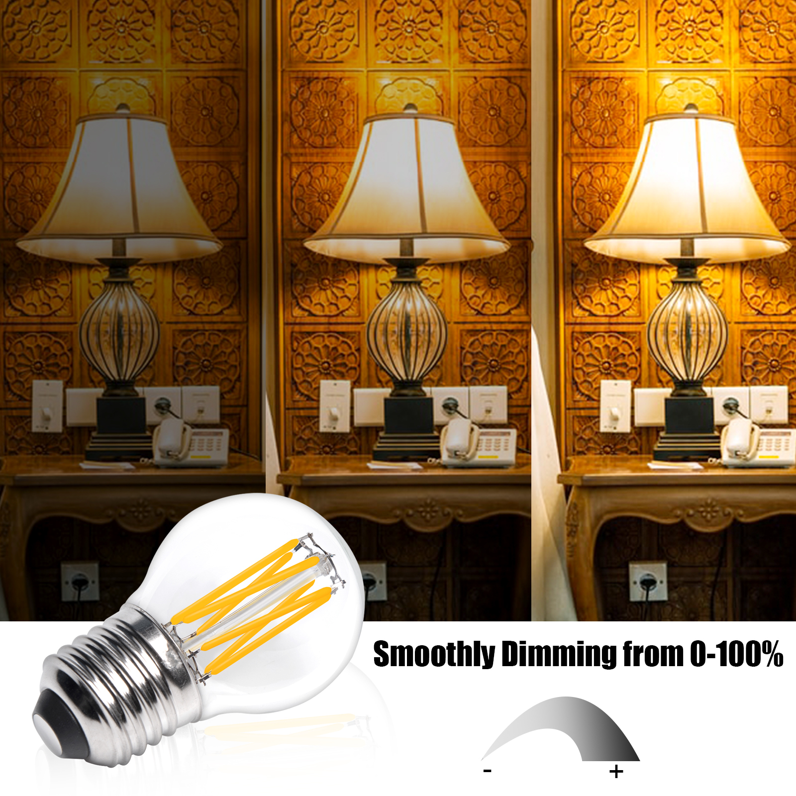 6W E27 G45/P45 ES LED Classic LED vintage Filament light Bulb, 60W Equivalent,(4 packs)