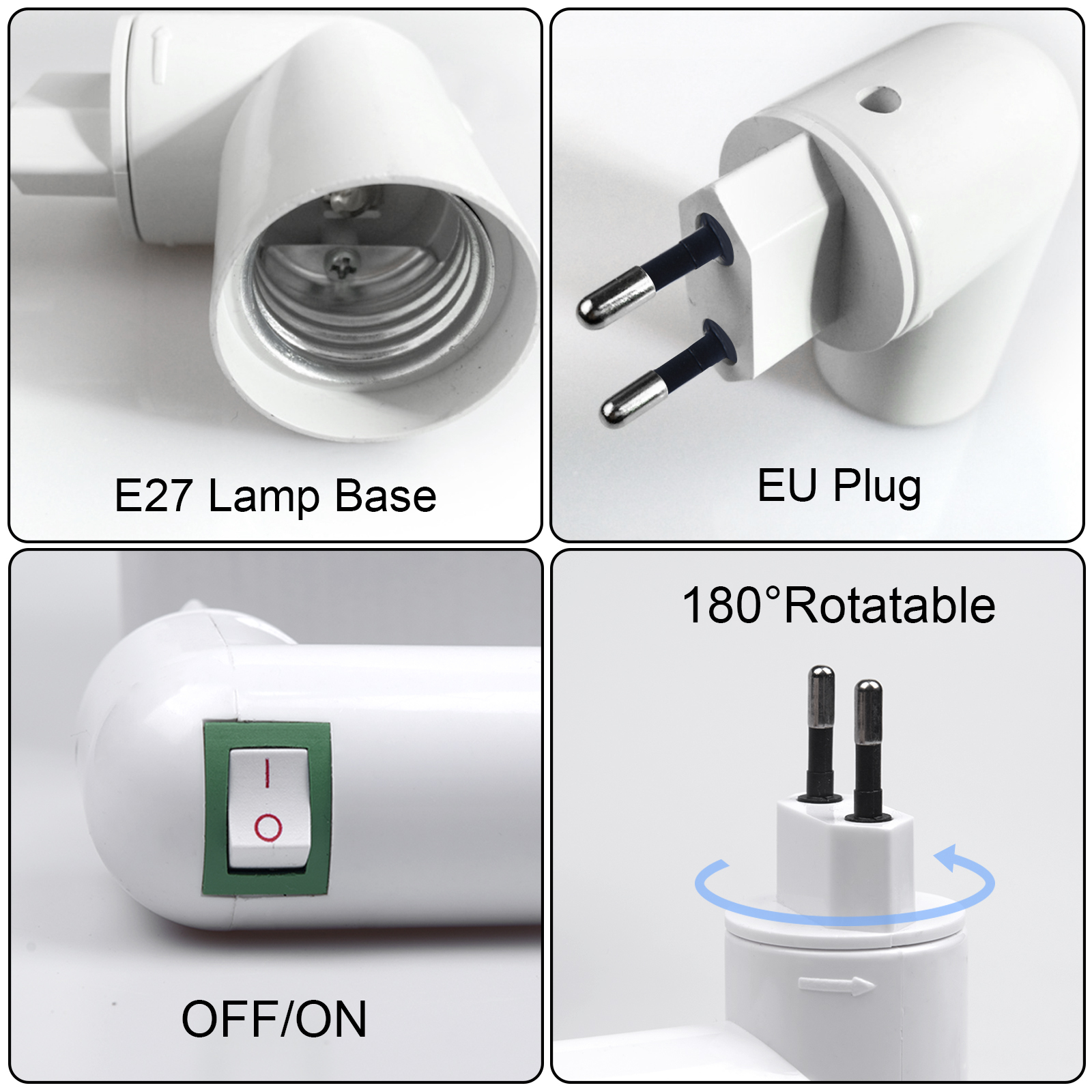E27 Base EU Plug 180° Rotation Lamp Holder (4 packs)