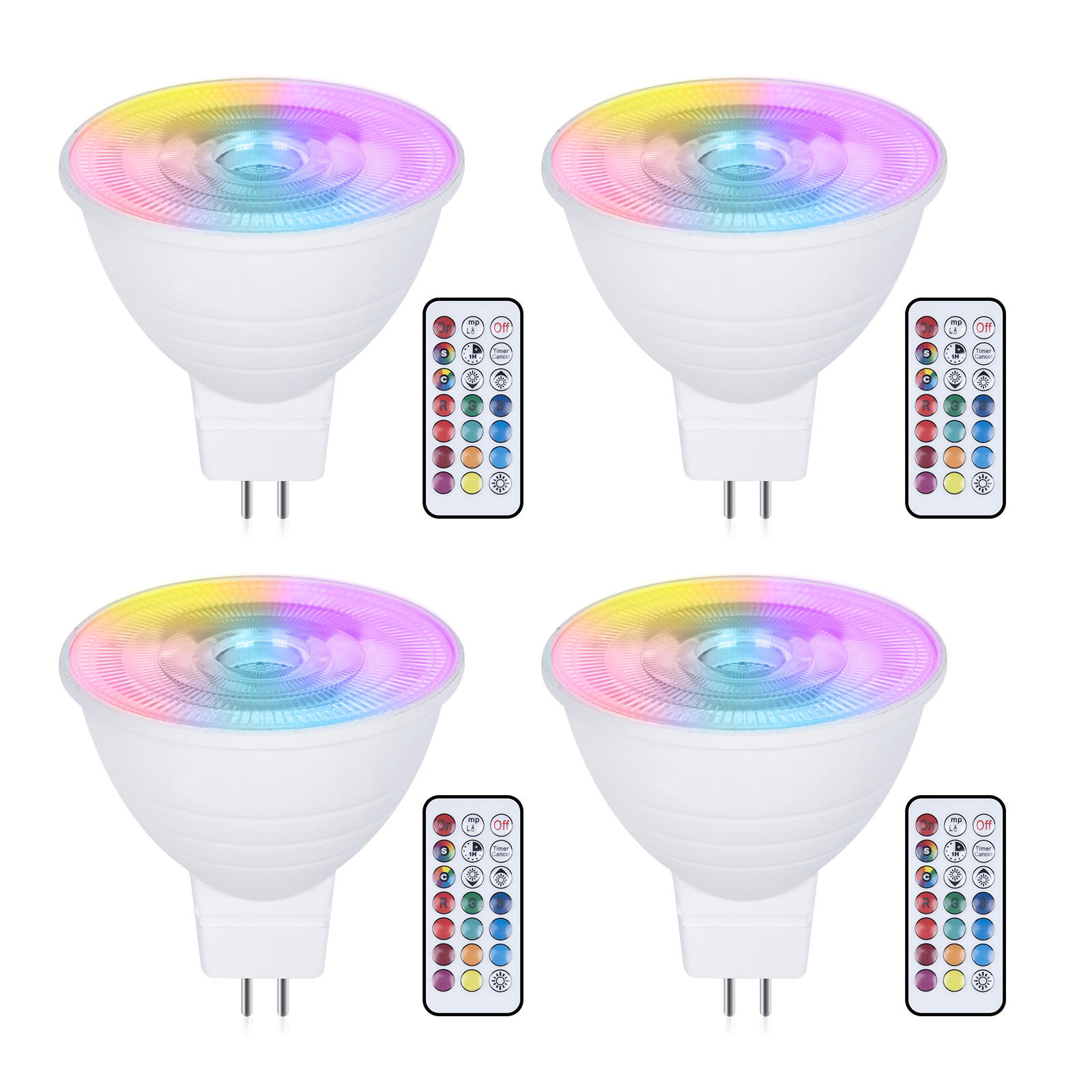3W MR16 GU5.3  AC/DC 12V Dimmable Colours RGB LED Light Bulb with Remote Control Party(4 Packs)