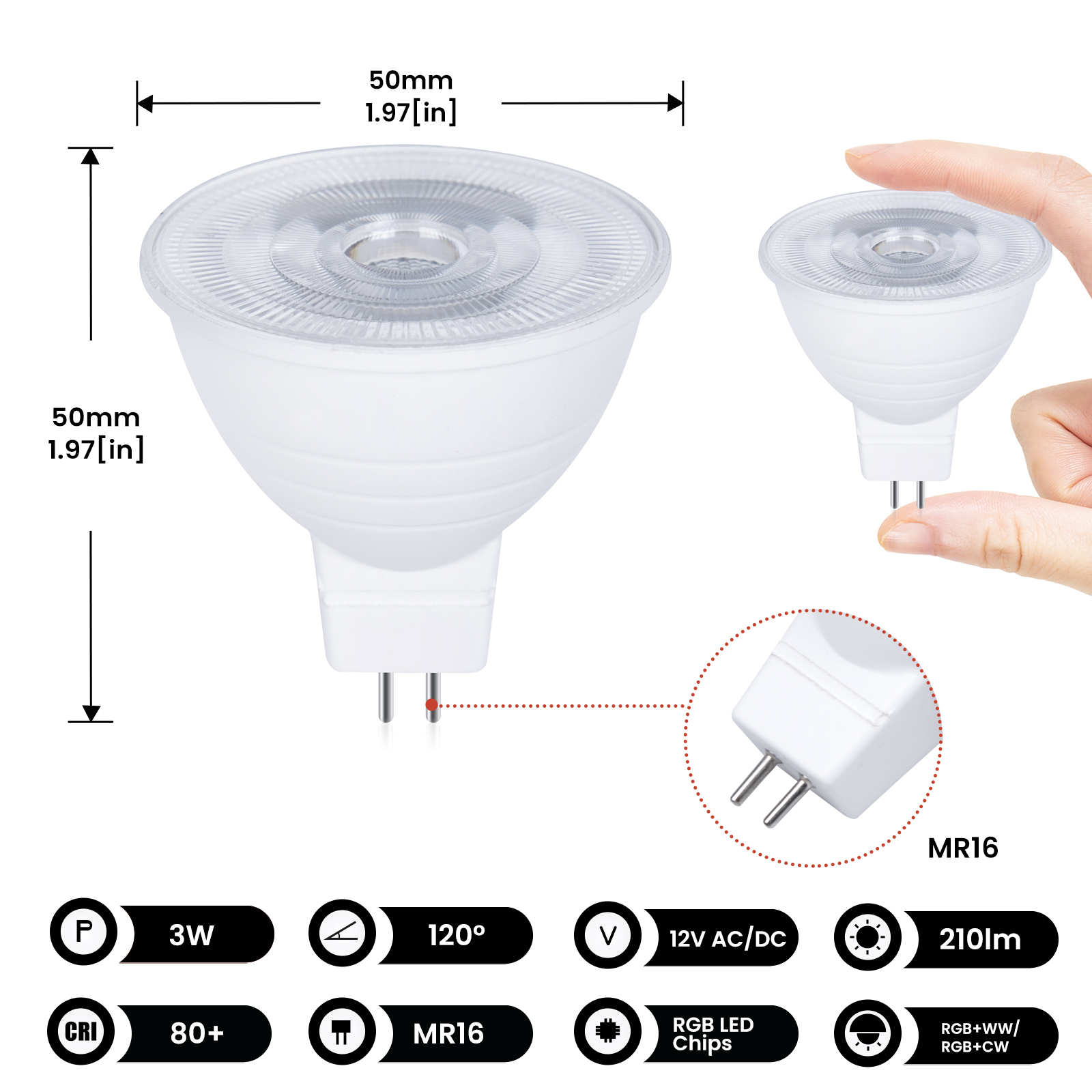 3W MR16 GU5.3  AC/DC 12V Dimmable Colours RGB LED Light Bulb with Remote Control Party(4 Packs)