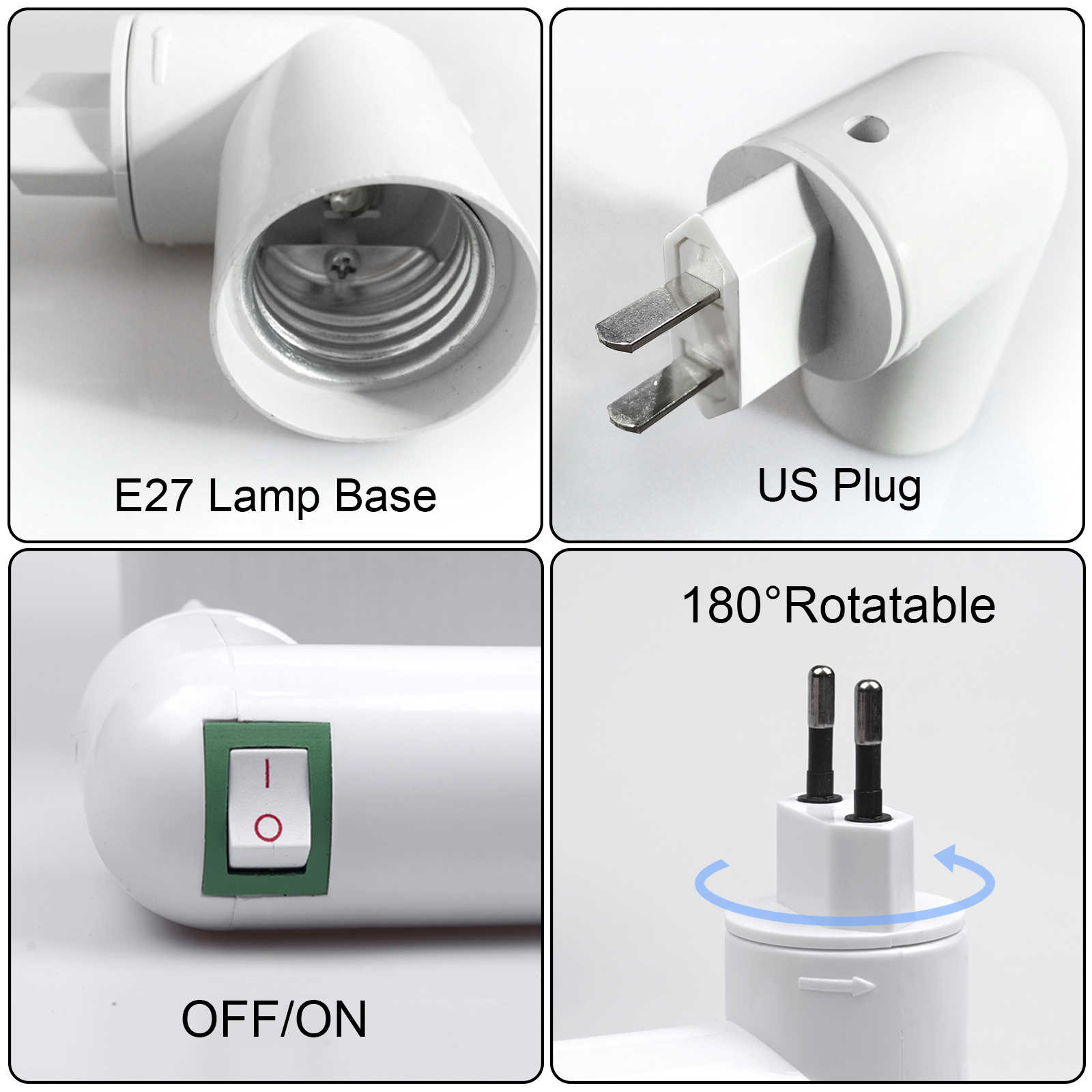 E27 Base EU Plug 180° Rotation Lamp Holder (4 packs)