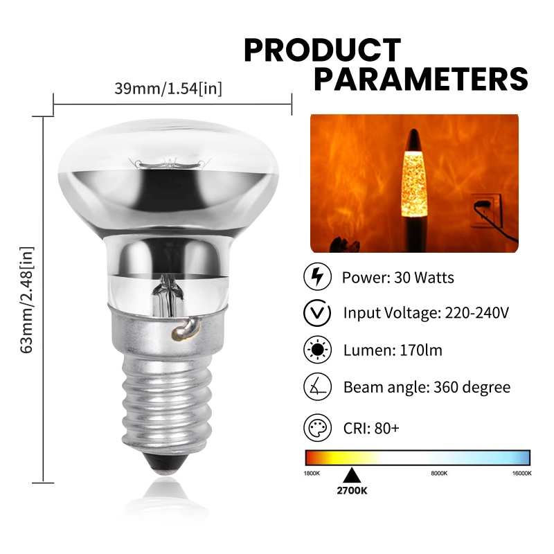 30W E14 R39 Dimmable Spotlight Halogen Bulbs  Lava Lamp Bulbs, Warm White 2800K (4 Packs)