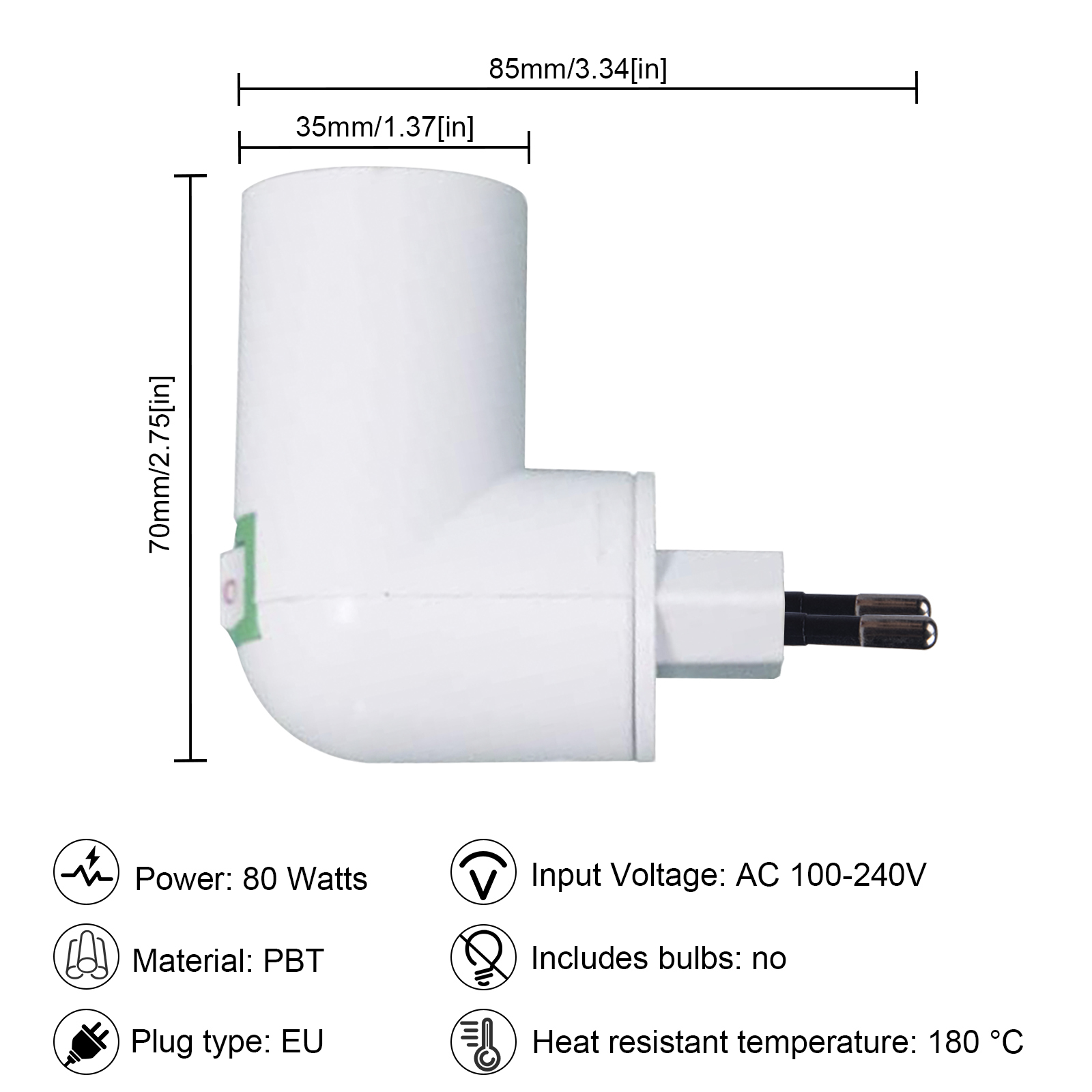 E27 Base EU Plug 180° Rotation Lamp Holder (4 packs)