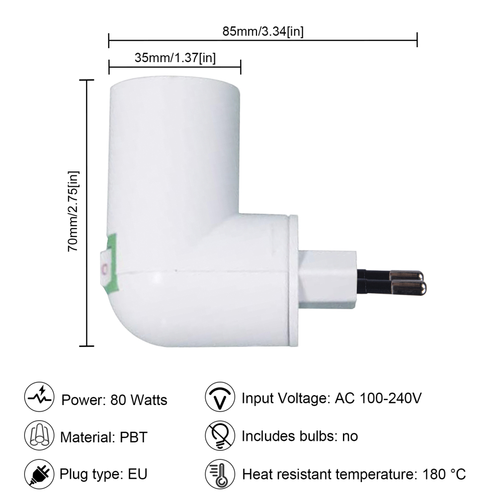 E27 Base EU Plug 180° Rotation Lamp Holder (4 packs)