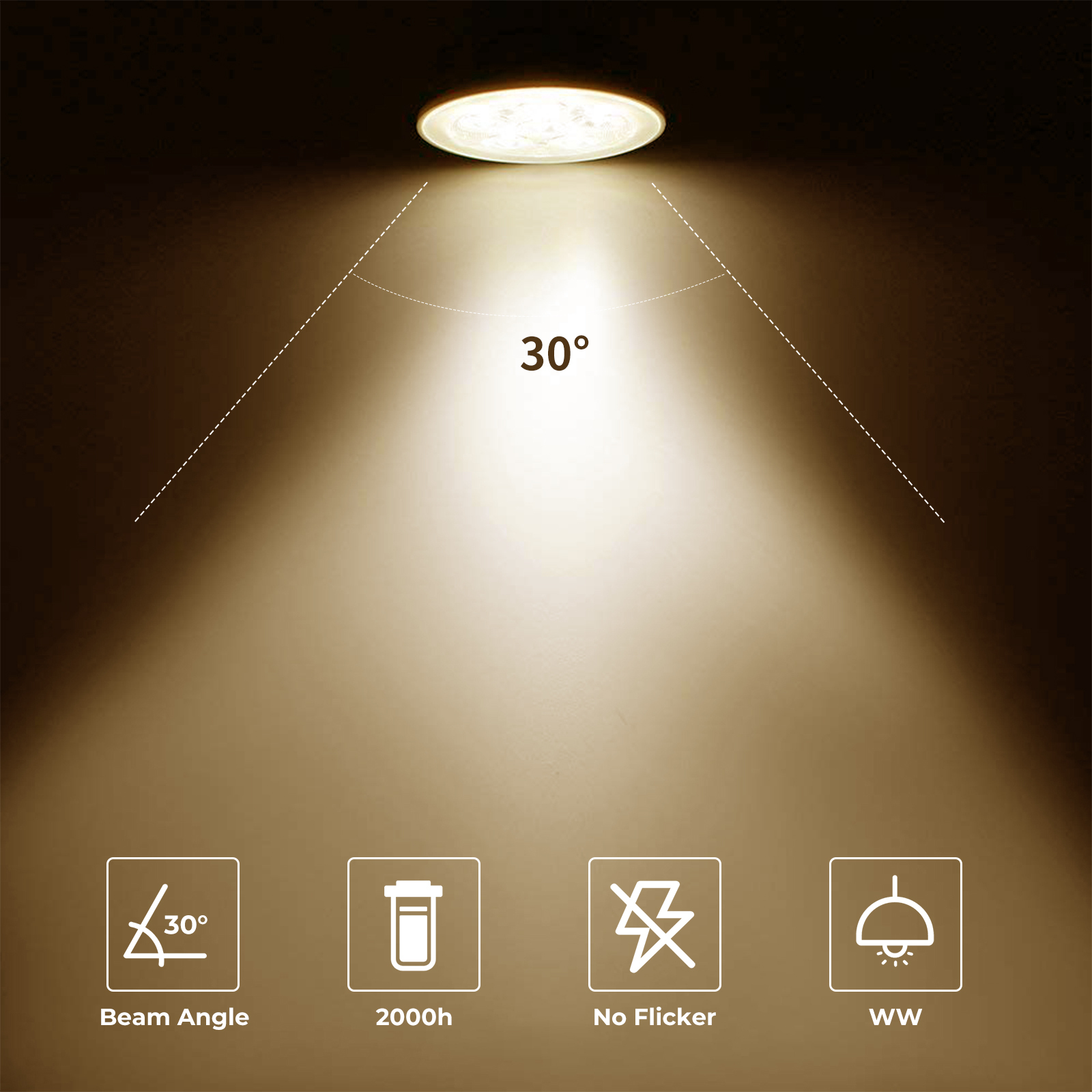 Dimmable 35W 2 Pin 12V MR16 GU5.3 Halogen Spotlight Bulbs Warm White 2800K 30° Beam Angle for Ceiling Light Downlight Lighting (10-Pack)