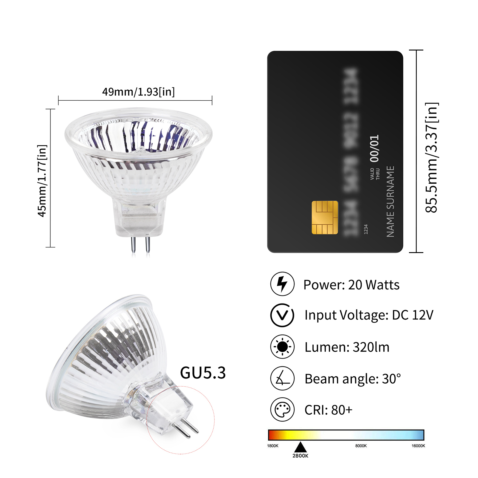 Dimmable 35W 2 Pin 12V MR16 GU5.3 Halogen Spotlight Bulbs Warm White 2800K 30° Beam Angle for Ceiling Light Downlight Lighting (10-Pack)