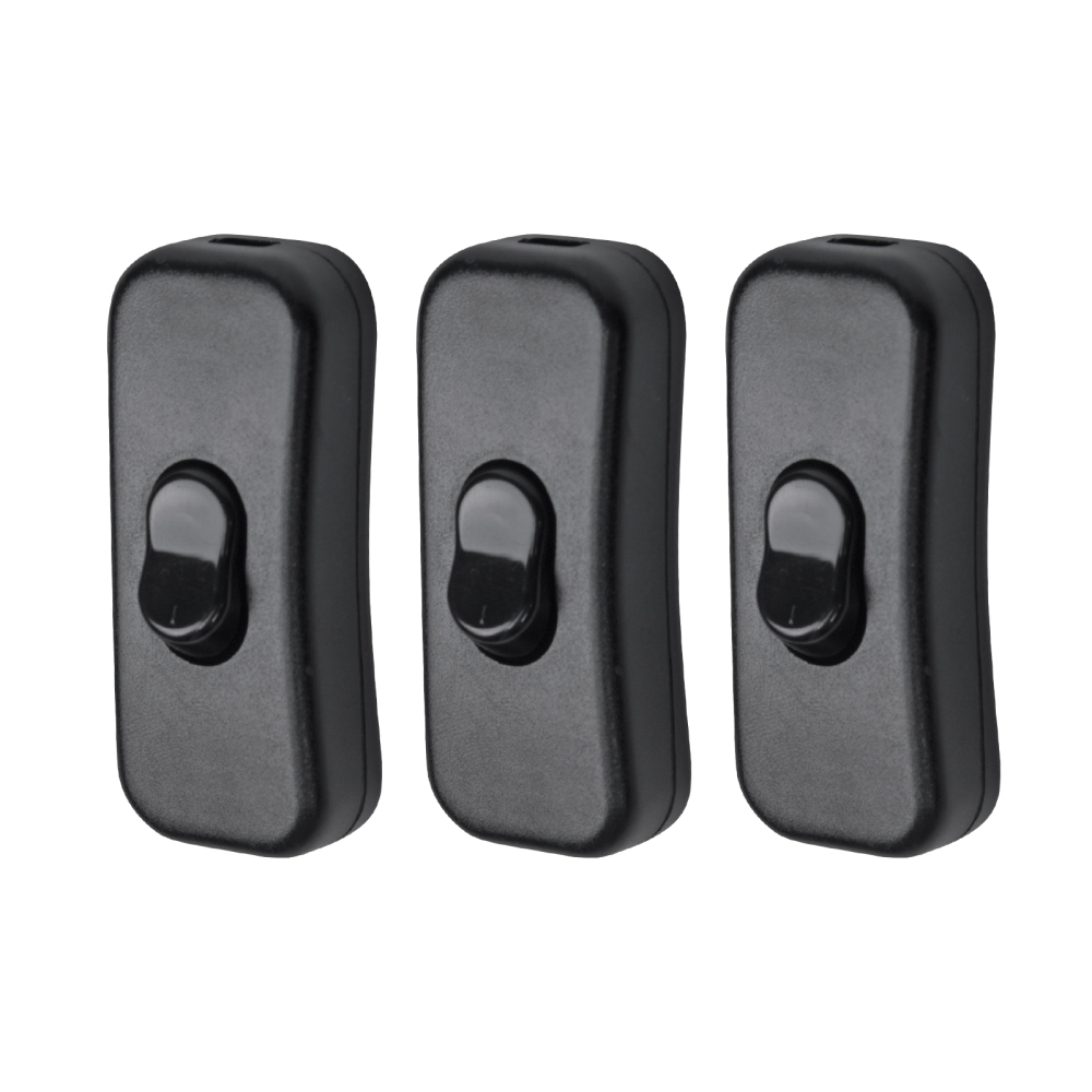 Inline Cord Switch Black 240V 2A Torpedo Switch Control Cable Line Switch Feed-Through Rocker Switch for Table Lamp Desk Light (3-pack)