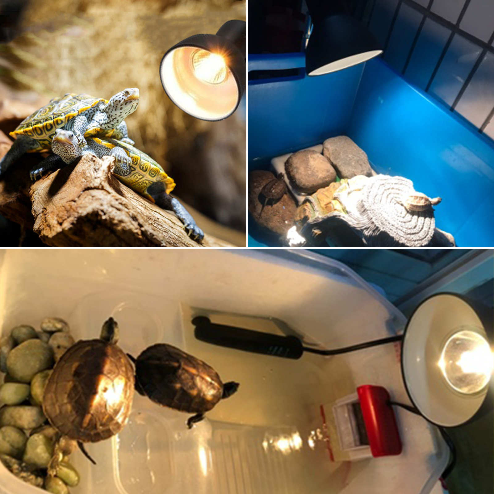 Reptile Heat Lamp with 25W E27 UVA+UVB Basking Light, Heat Spotlight Holder Clamp Lamp Fixture with 360° Rotating Neck & UK Plug(1-pack)