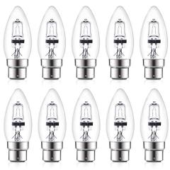 42W C35 B22 Dimmable Halogen Light Bulb, Warm White 2700K, Classic Clear Glass Light Bulb for Chandeliers, Ceiling Fixture(10-PACK)