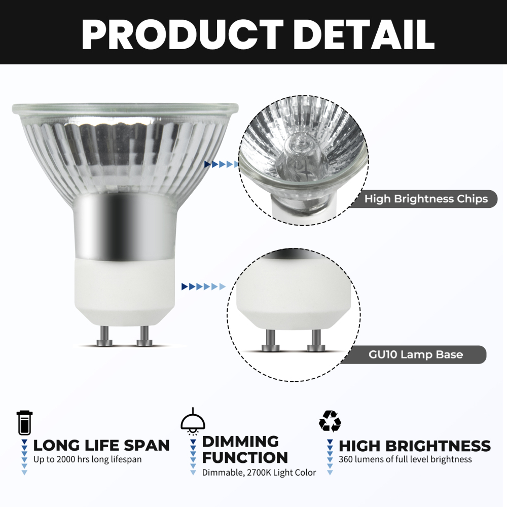 35W Dimmable GU10 Halogen Spotlight Bulbs,  Warm White 2700K, 120°Beam Angle, Recessed Bulbs, s for Bathroom Lights Ceiling Lights（10-pack)