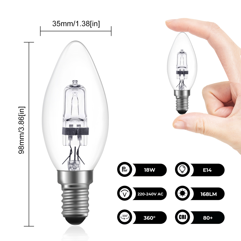 18W C35 E14 Dimmable Halogen Lamp Bulb 220V Bulb Warm White 3000K 360 Degree Angle (5-Pack)