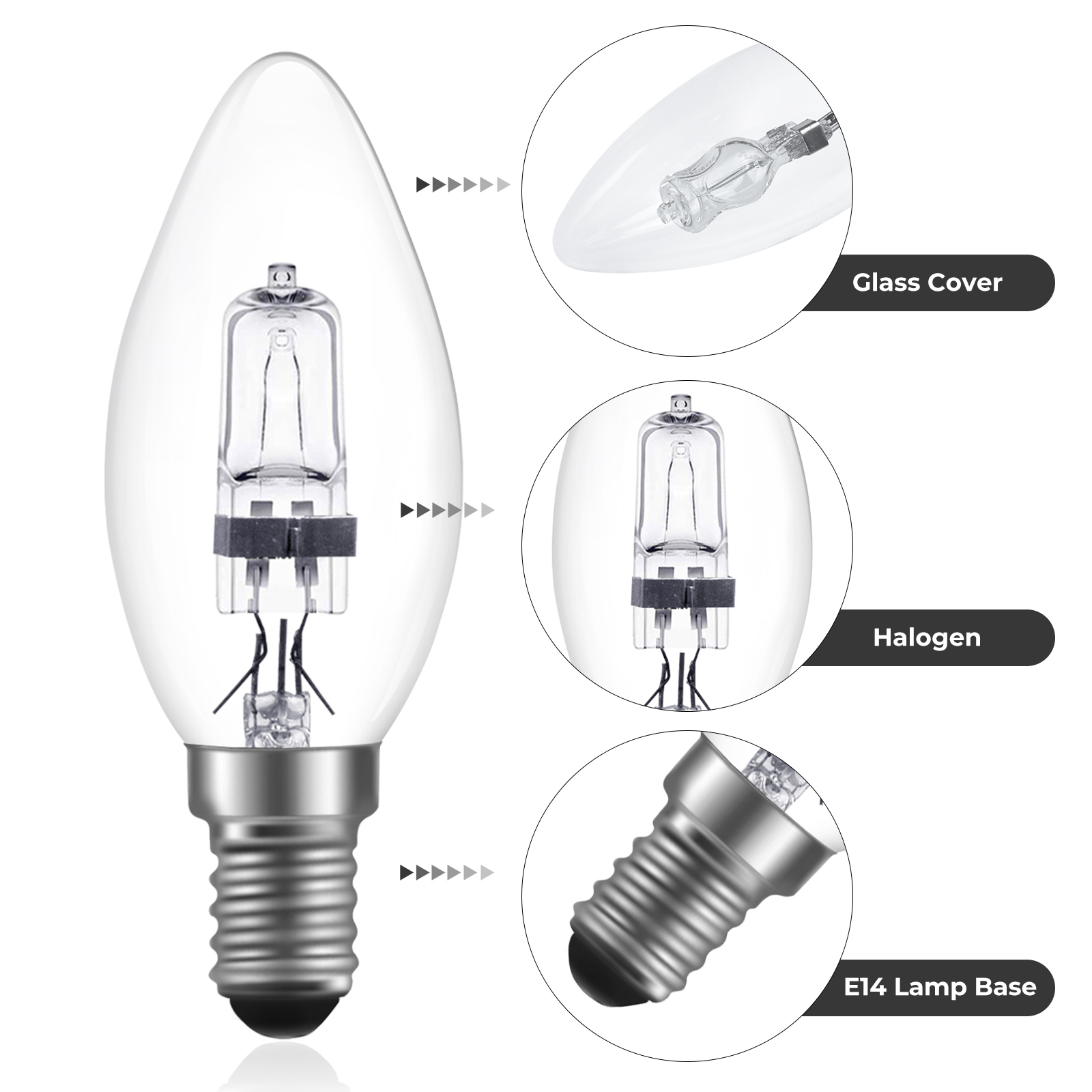 18W C35 E14 Dimmable Halogen Lamp Bulb 220V Bulb Warm White 3000K 360 Degree Angle (5-Pack)