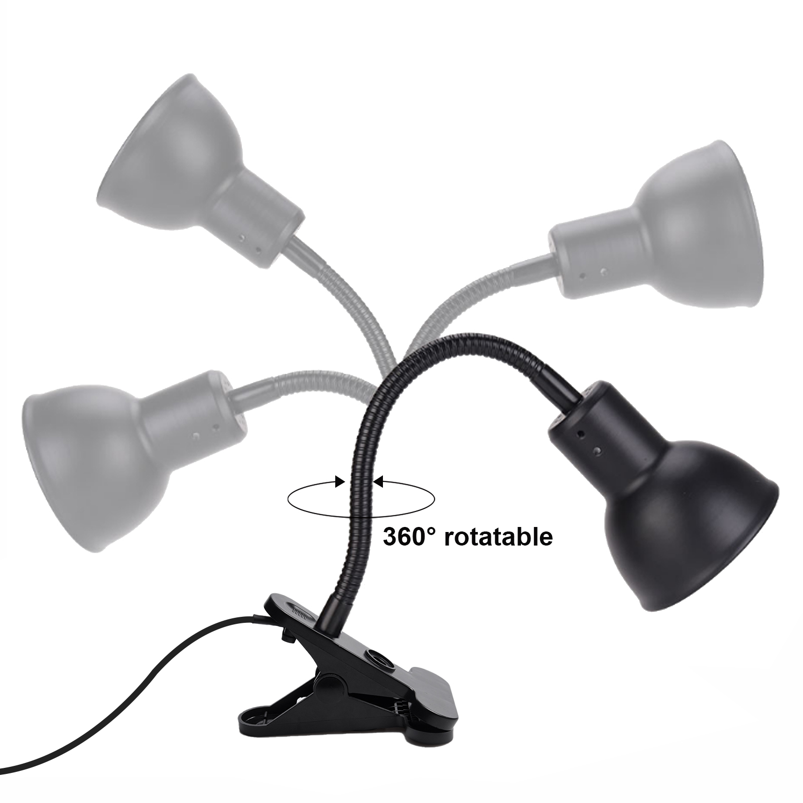 Reptile Heat Lamp with 25W E27 UVA+UVB Basking Light, Heat Spotlight Holder Clamp Lamp Fixture with 360° Rotating Neck & UK Plug(1-pack)