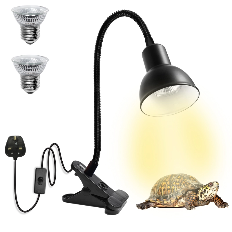 Reptile Heat Lamp with 25W E27 UVA+UVB Basking Light, Heat Spotlight Holder Clamp Lamp Fixture with 360° Rotating Neck &amp; UK Plug(1-pack)