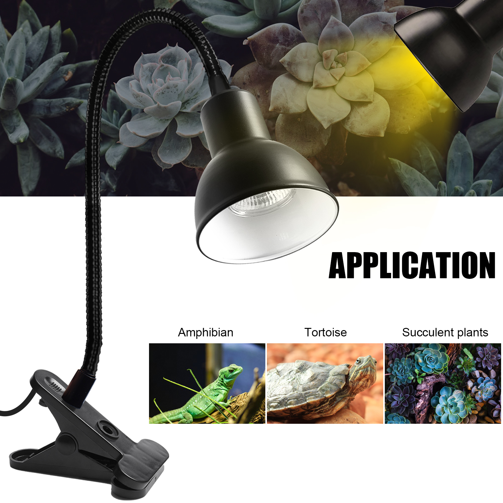 Reptile Heat Lamp with 25W E27 UVA+UVB Basking Light, Heat Spotlight Holder Clamp Lamp Fixture with 360° Rotating Neck & UK Plug(1-pack)