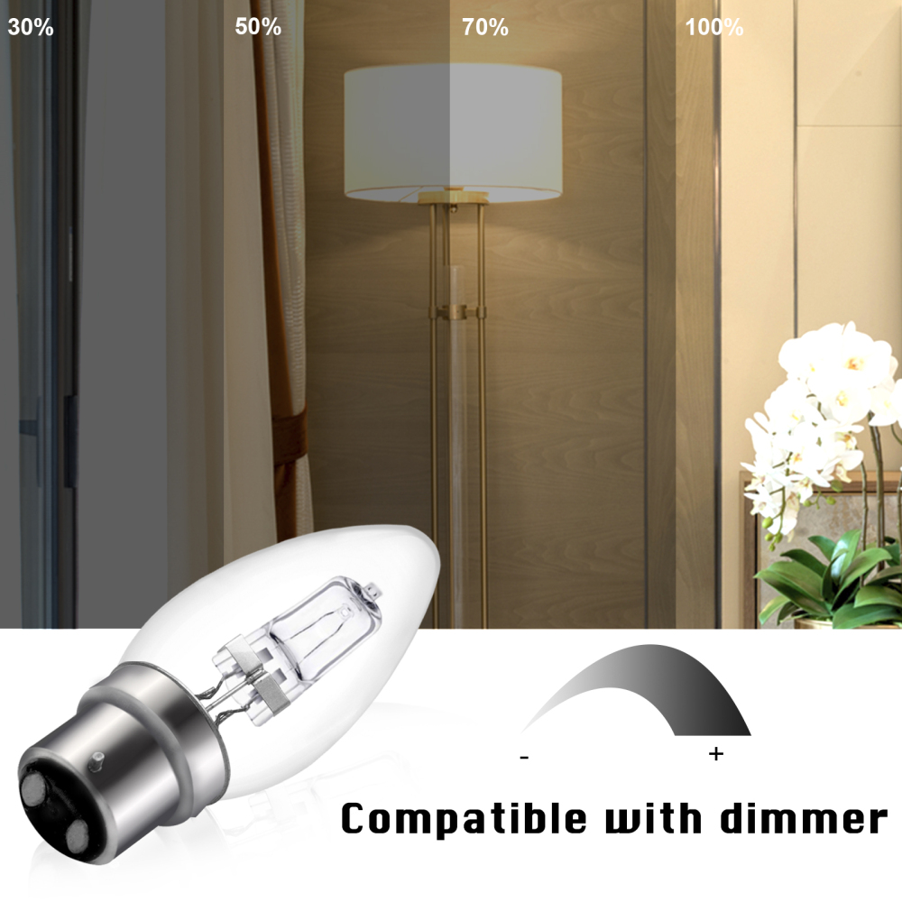 42W C35 B22 Dimmable Halogen Light Bulb, Warm White 2700K, Classic Clear Glass Light Bulb for Chandeliers, Ceiling Fixture(10-PACK)