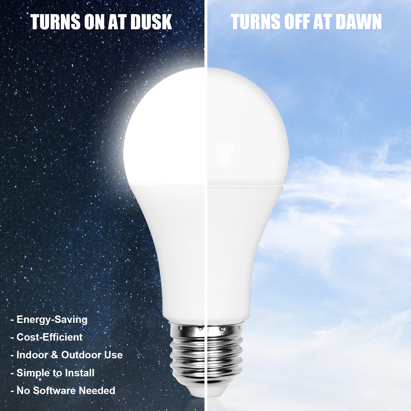 12W E27 Dusk to Dawn Outdoor LED Lights Sensor Bulbs, Automatic On/Off Lamps with 1000 lm, for Porch, Garage (2-pack)
