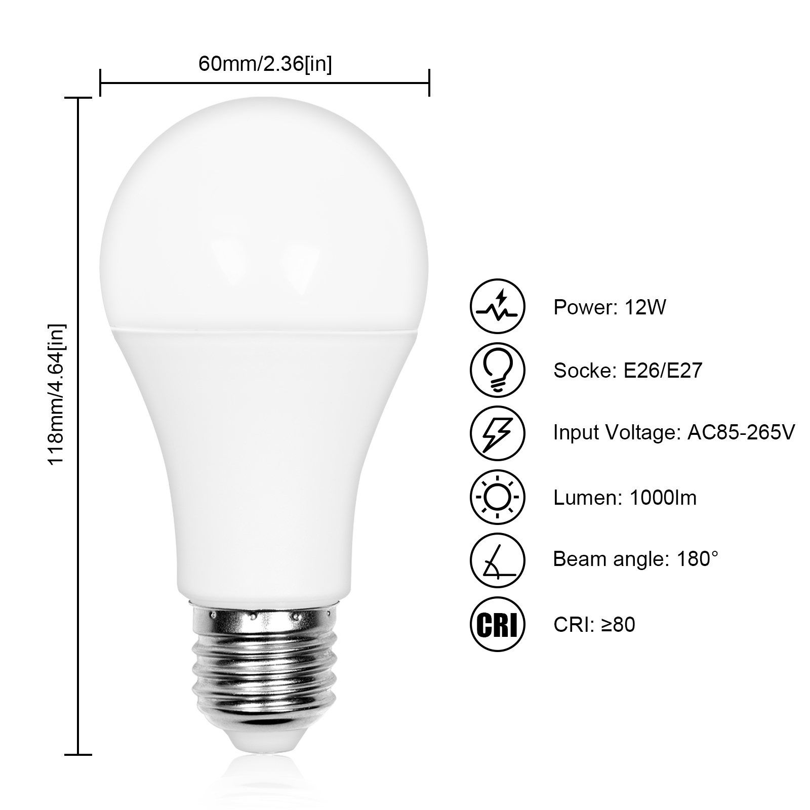 12W E27 Dusk to Dawn Outdoor LED Lights Sensor Bulbs, Automatic On/Off Lamps with 1000 lm, for Porch, Garage (2-pack)