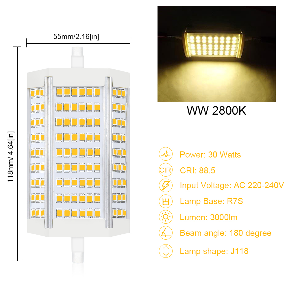 30w Dimmable r7s 118mm led light bulbs , equivalent 300w incandescent halogen bulb, for landscape lights (1-PACK)