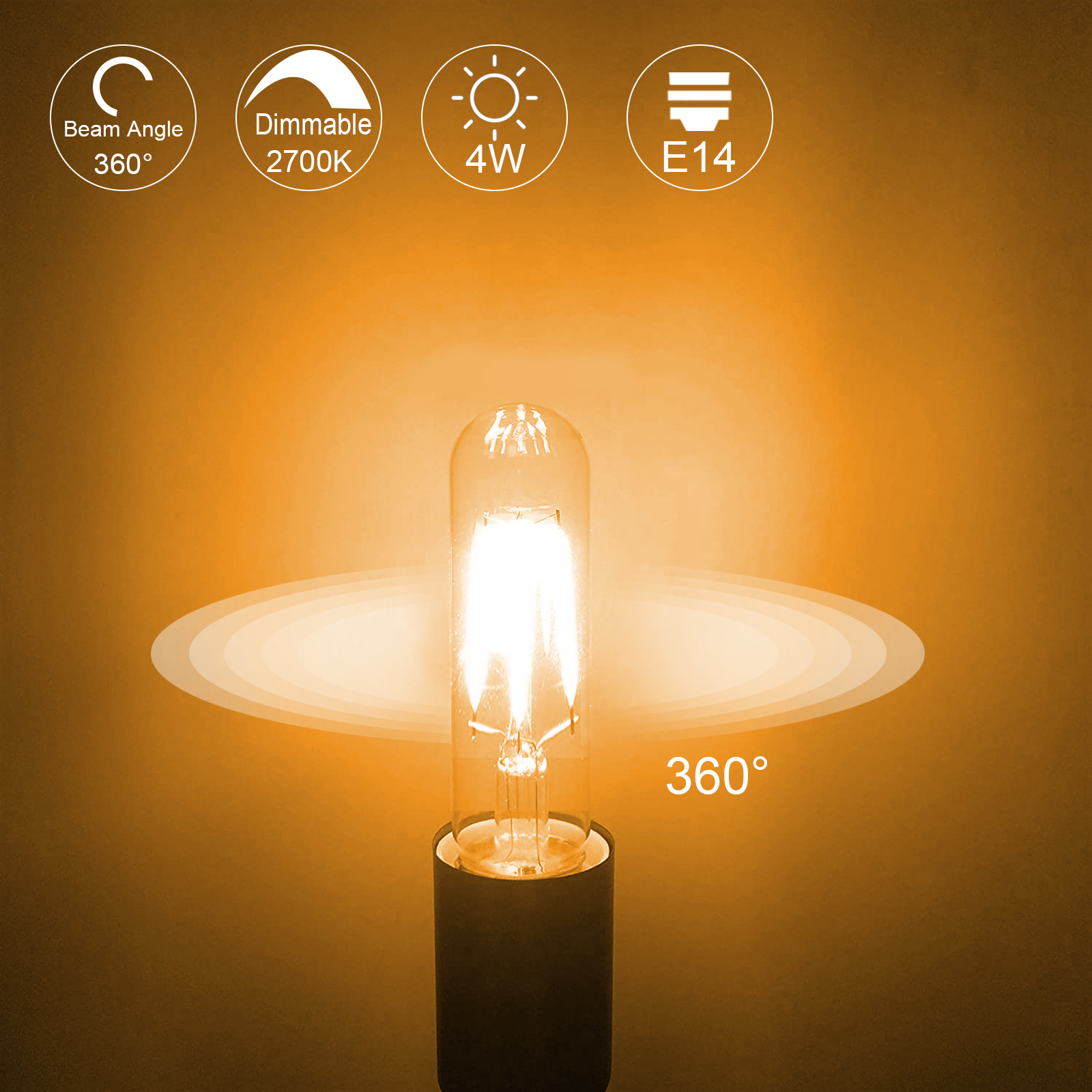 4W Non-Dimmable E14 T25 LED Filament Bulb, 12-24V Low Voltage Tubular LED Filament Vintage Light Bulb, 40W Incandescent/Halogen Equivalent