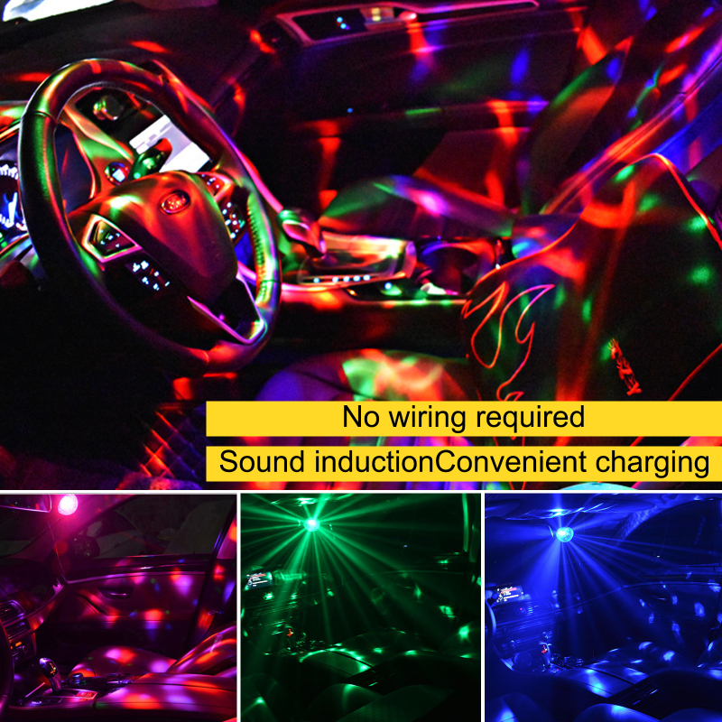 5V Mini  RGB Disco Ball Party Light Effects Voice Controlled USB Mood Light for Kids Room Party （2-pack）
