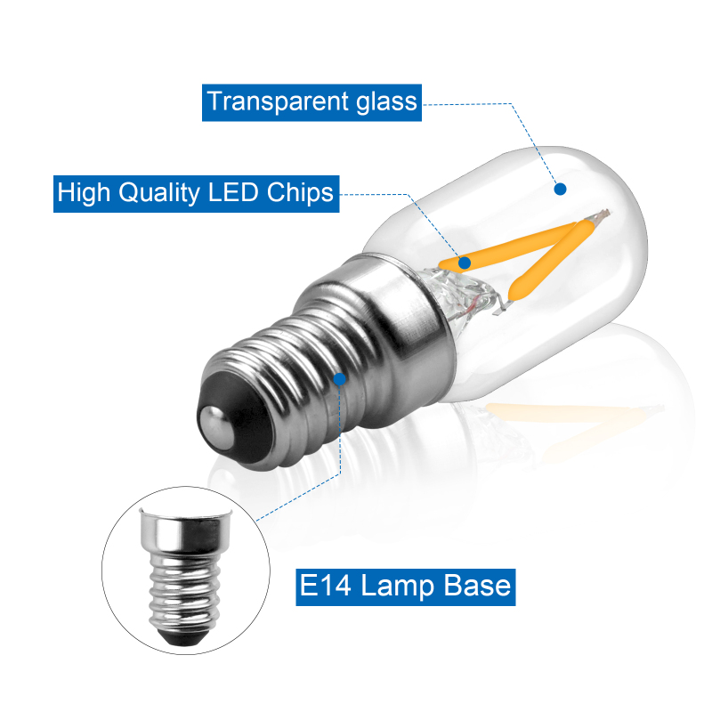 2W T22 E14 LED Filament Light Bulb  AC/DC 12V-24V,  for RV Camper Marine, Truck, Boat, Solar Power Lamp ( 2-Pack)