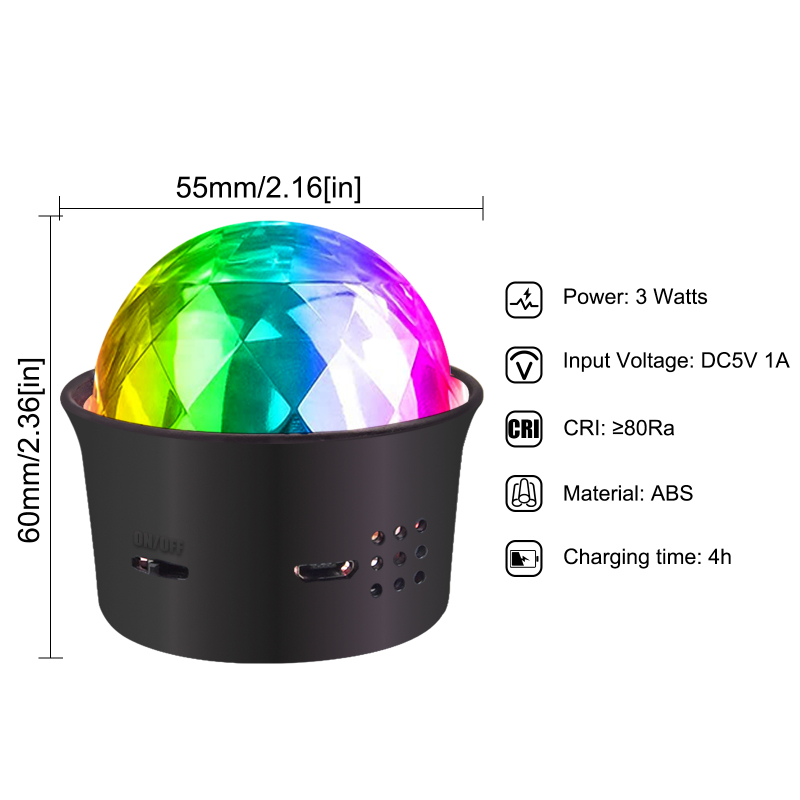 5V Mini  RGB Disco Ball Party Light Effects Voice Controlled USB Mood Light for Kids Room Party （2-pack）