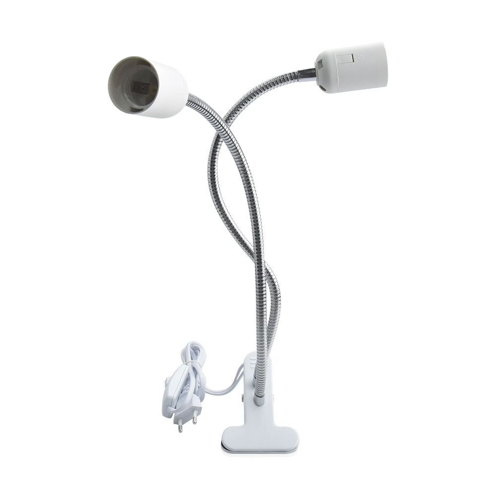 E27 Lamp Base Holder Clampable Double Body Double Switch Clamp Light Flexible Gooseneck as plant lamps for Desk (1-pack)
