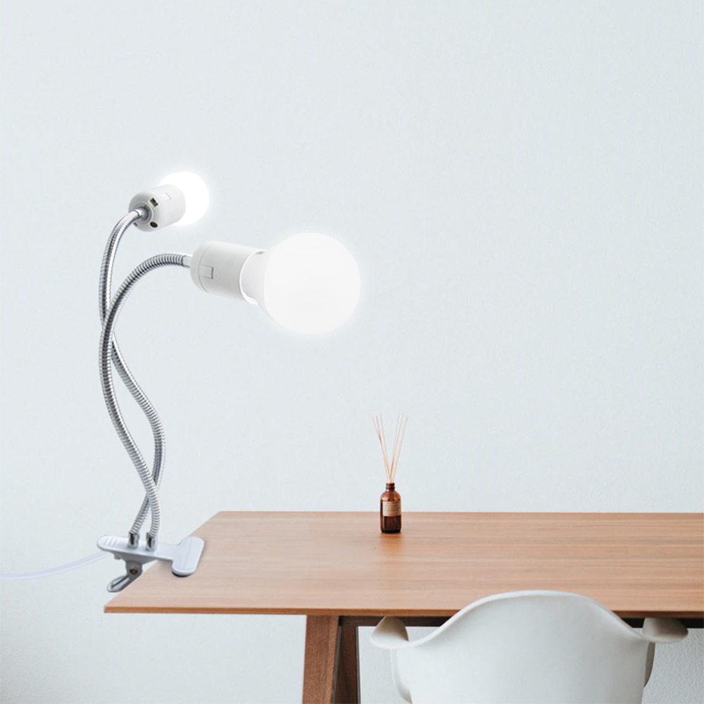 E26 Lamp Base Holder Clampable Double Body Double Switch Clamp Light Flexible Gooseneck as plant lamps for Desk (1-pack)