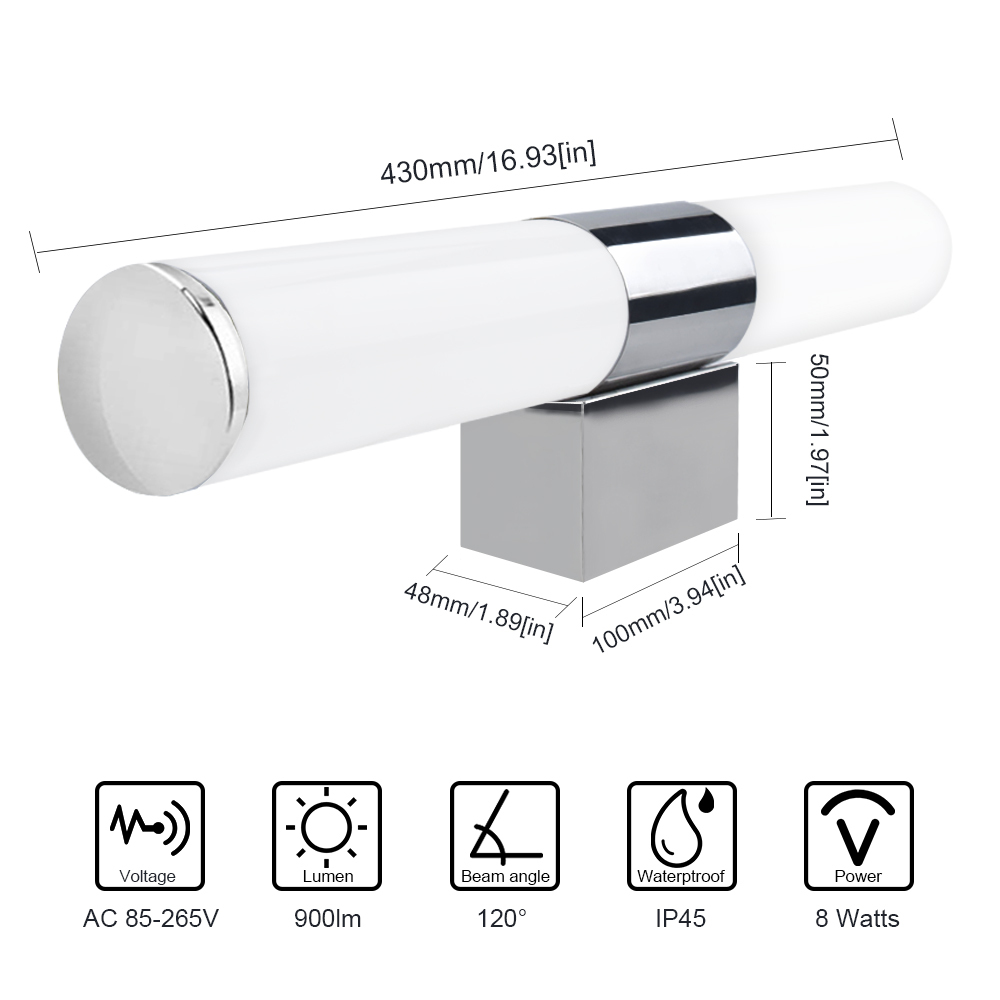 430mm 8W LED Bathroom Make-up Mirror Front Light, Sconce IP45 Waterproof, Cool White 6000K for Bedroom, wash bathroom(1-pack)