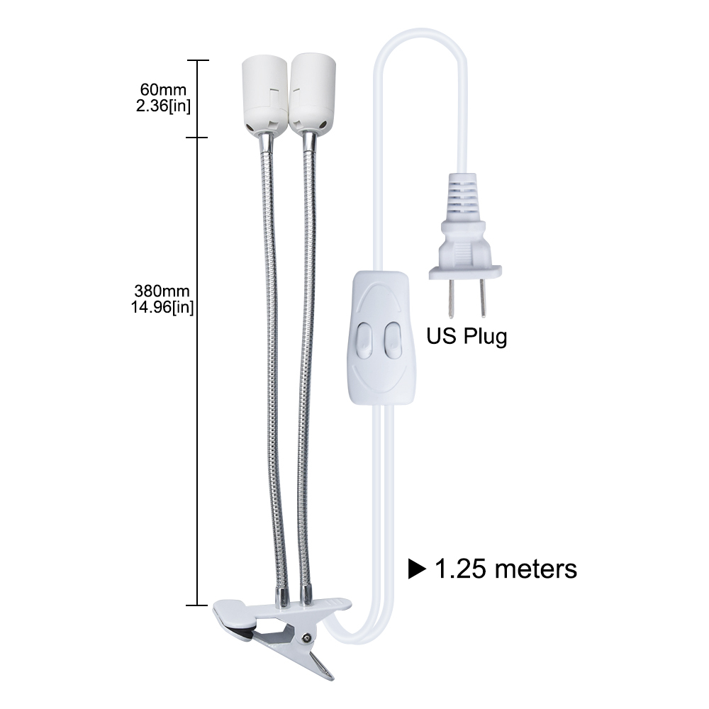 E26 Lamp Base Holder Clampable Double Body Double Switch Clamp Light Flexible Gooseneck as plant lamps for Desk (1-pack)