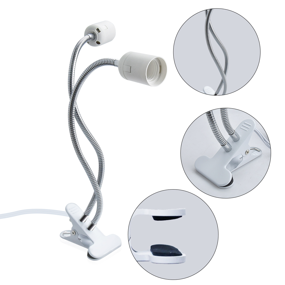 E26 Lamp Base Holder Clampable Double Body Double Switch Clamp Light Flexible Gooseneck as plant lamps for Desk (1-pack)