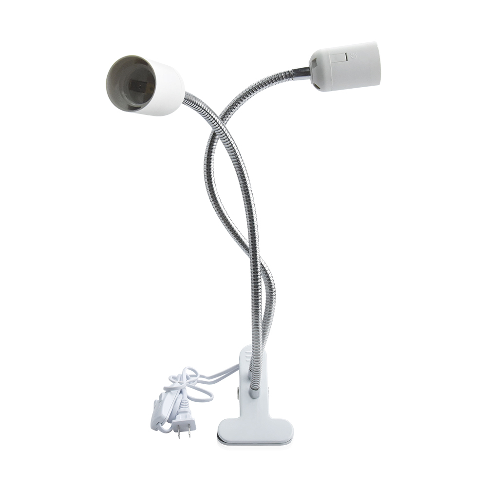 E26 Lamp Base Holder Clampable Double Body Double Switch Clamp Light Flexible Gooseneck as plant lamps for Desk (1-pack)