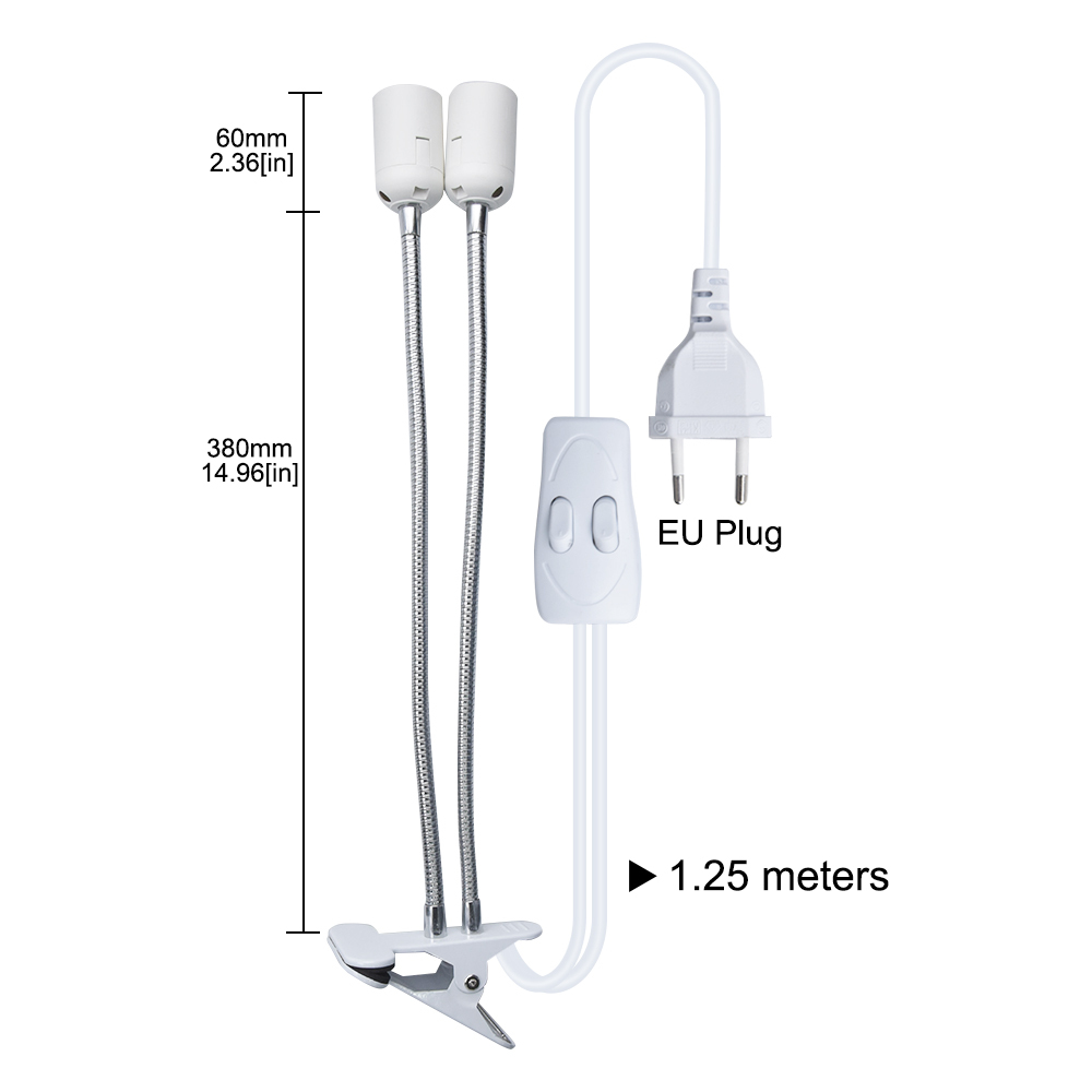 E27 Lamp Base Holder Clampable Double Body Double Switch Clamp Light Flexible Gooseneck as plant lamps for Desk (1-pack)