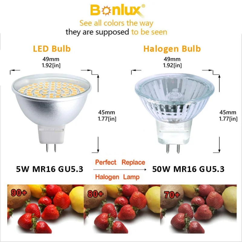 MR16 GU5.3 220V 5W 500lm LED bulb, equivalent to 50W halogen lamp warm white (5-pack)