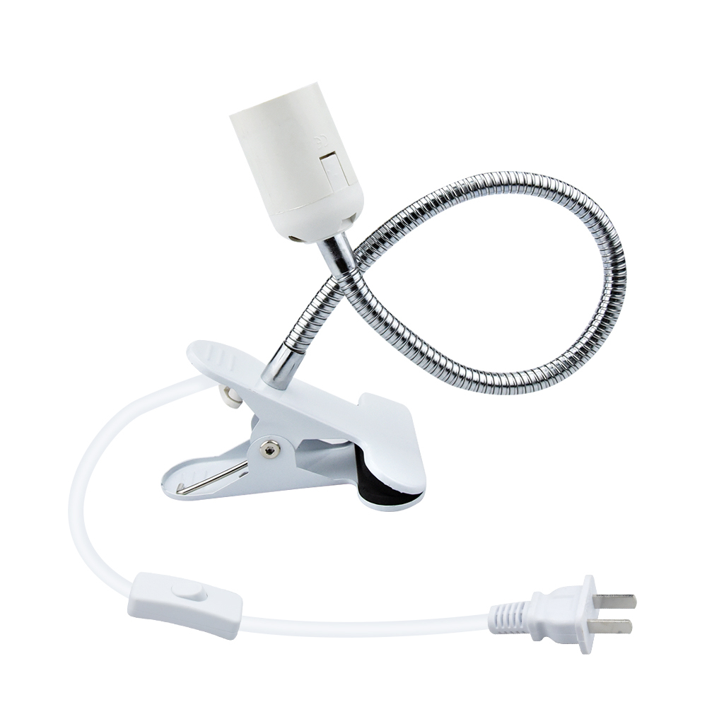 Flexible Aluminum Wire Neck Clip Holder, E26 Base Light Socket with On/Off Switch US Plug, Adjustable Light Stand Clamp Lamp Fixture （1-pack）