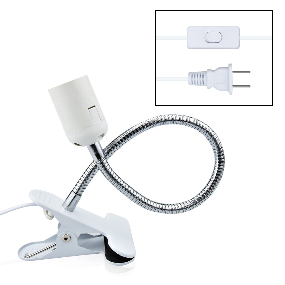 Flexible Aluminum Wire Neck Clip Holder, E26 Base Light Socket with On/Off Switch US Plug, Adjustable Light Stand Clamp Lamp Fixture （1-pack）