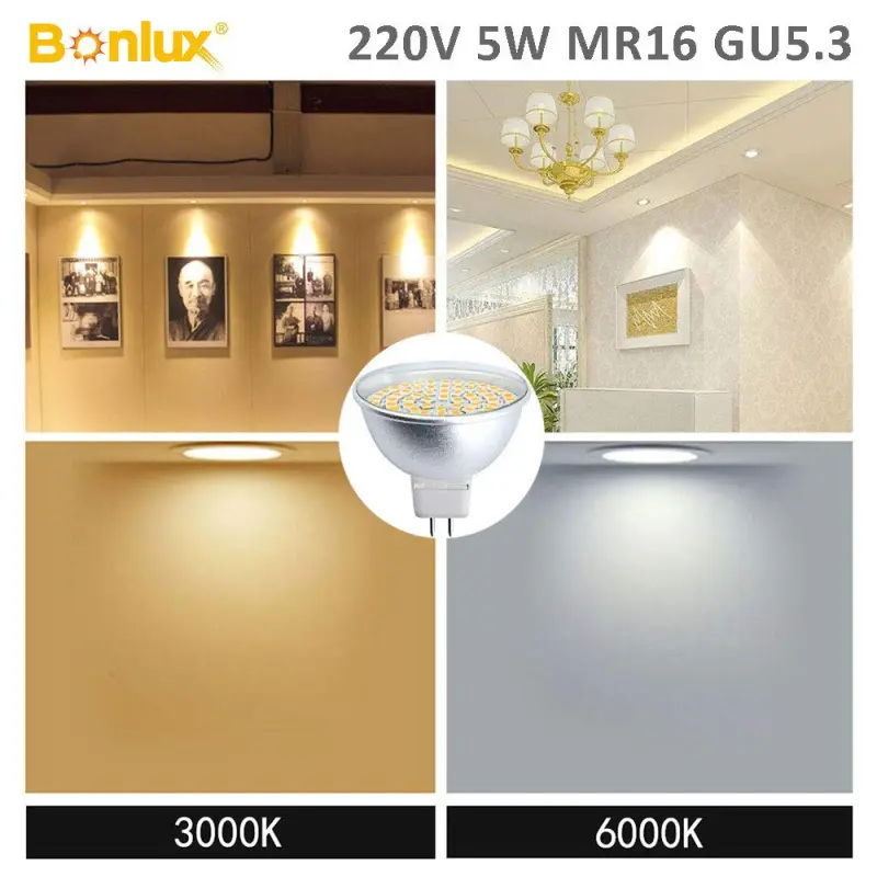 MR16 GU5.3 220V 5W 500lm LED bulb, equivalent to 50W halogen lamp warm white (5-pack)