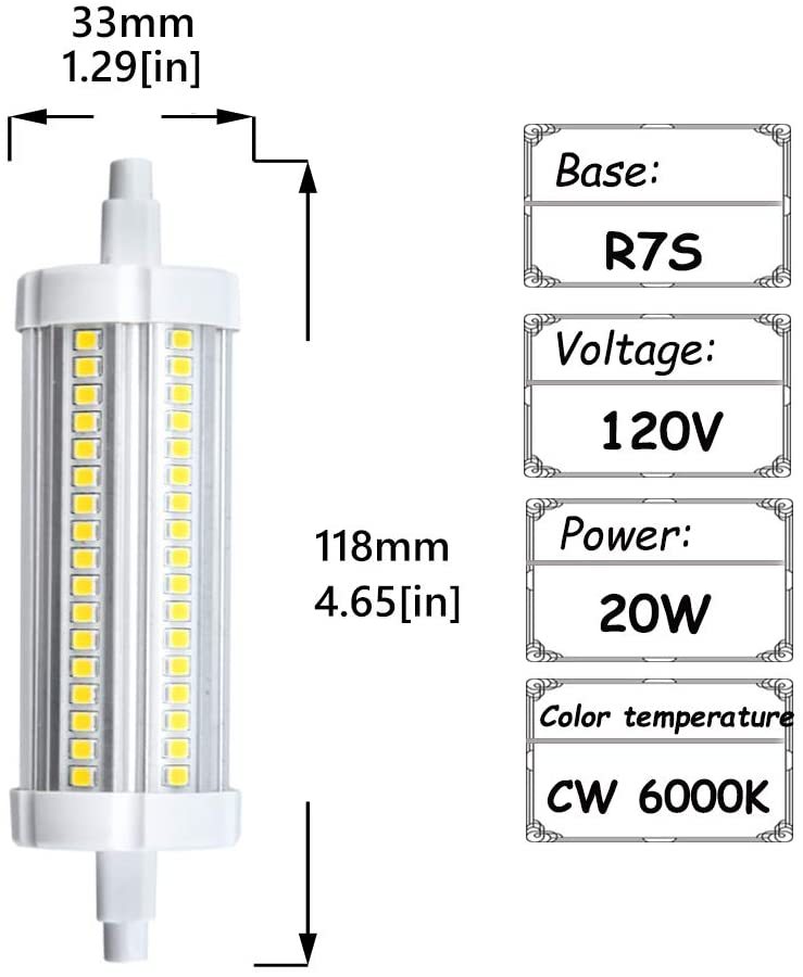 20W R7S J118 LED Light Bulb 120V T3 Double Ended 200W Tungsten Halogen Bulb Replacement Bulbs for Workshop Lighting Floor Lam2ps (2-Pack)