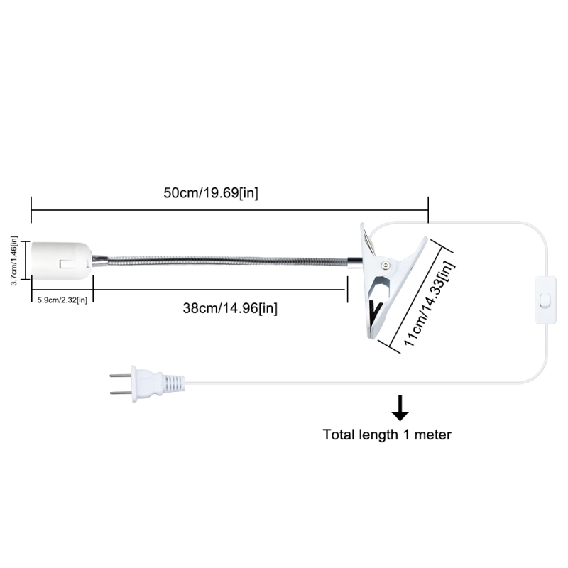 Flexible Aluminum Wire Neck Clip Holder, E26 Base Light Socket with On/Off Switch US Plug, Adjustable Light Stand Clamp Lamp Fixture （1-pack）