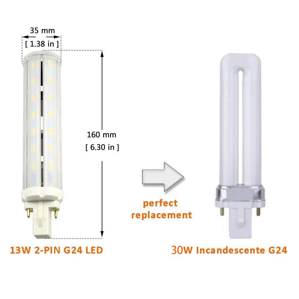 13W 2-pin G24  LED bulbs , halogen bulb replacement 36W, suitable for room, kitchen, bedroom, office lighting (2-PACK)