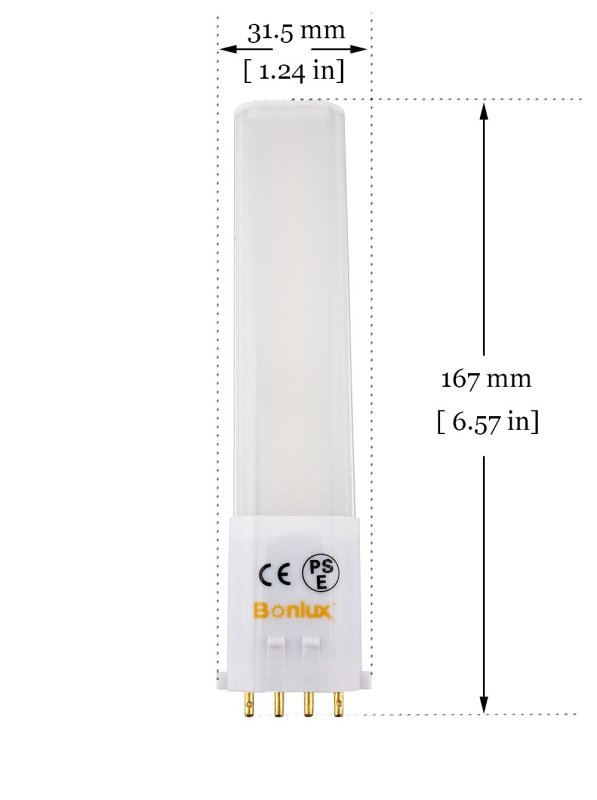 6W 2GX7 base LED PL Light Bulb Single Tube 4-Pin Horizontal Recessed Down Light 13 Watt CFL/Compact Fluorescent Equivalent (Remove/bypass the Ballast.