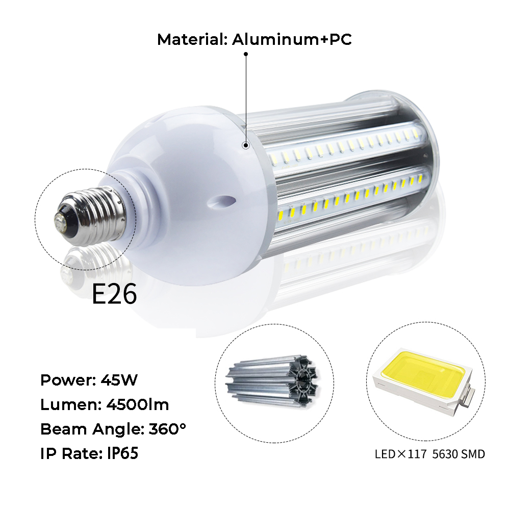 40W E26 Medium Base LED Corn Bulb, Daylight 6000K Waterproof Super Bright 450W Incandescent Equivalent LED Corn Lights for Garage, Factory, Warehouse