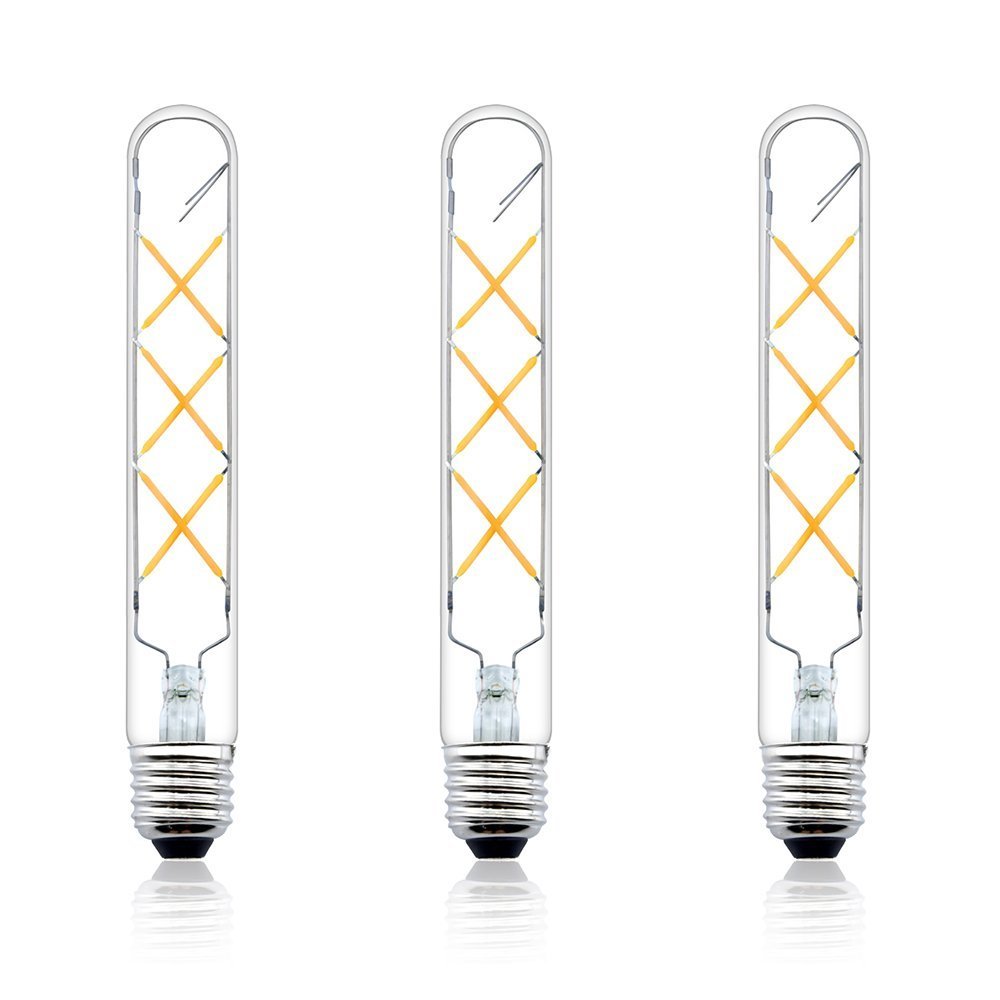 Dimmable T10 Tubular LED Filament Light Bulbs 6 Watts LED Tube Bulb Medium E26 Base 80 Watt Incandescent Equivalent (3-Pack)